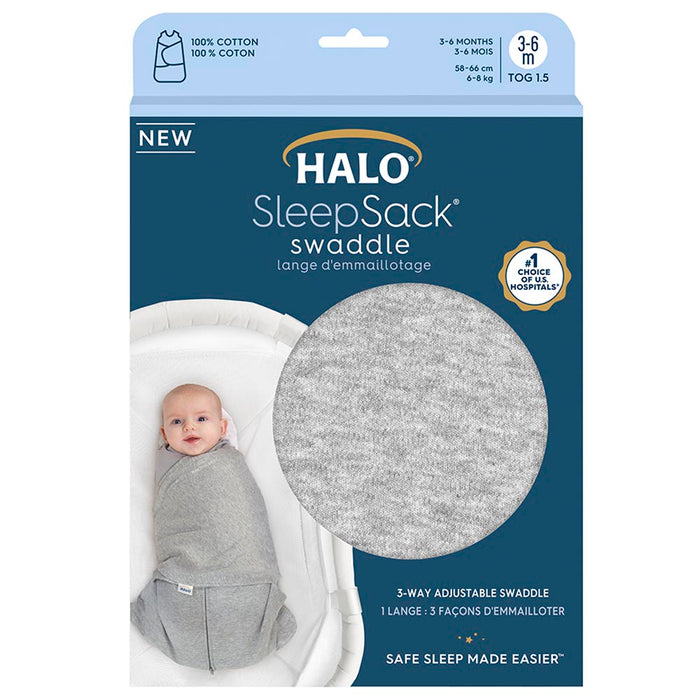 HALO SleepSack Swaddle 1.5 TOG 100% Cotton Heather Grey (0-3m)