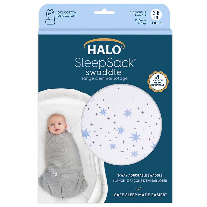 HALO SleepSack Swaddle 1.5 TOG 100% Cotton Midnight Moons Blue