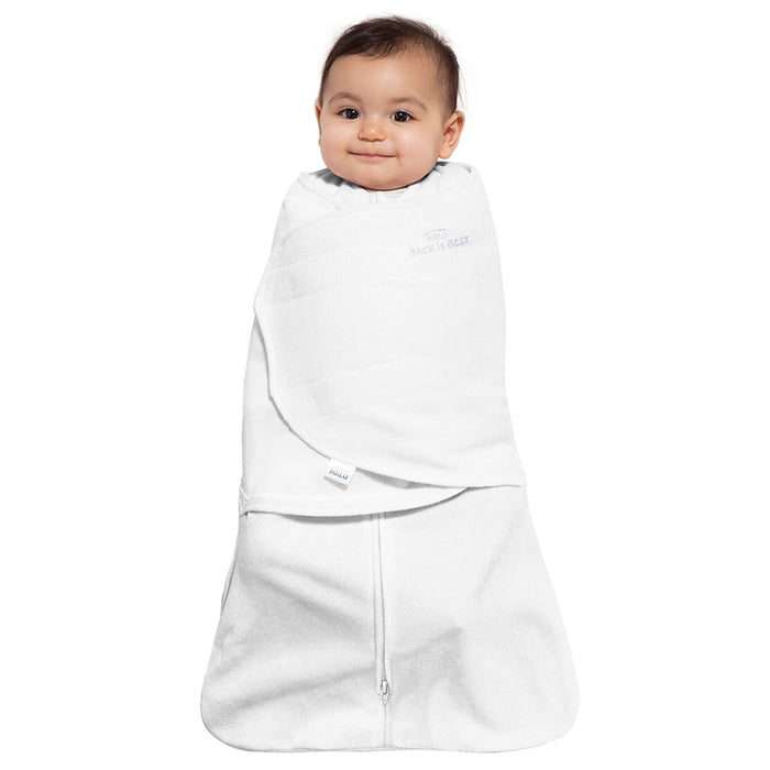 HALO SleepSack Swaddle 1.5 TOG 100% Cotton White (0-3m)