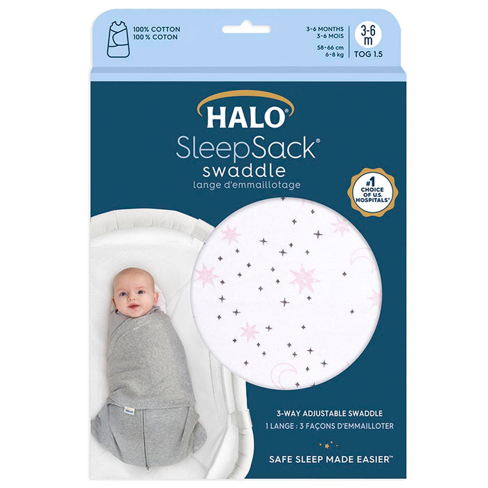 HALO SleepSack Swaddle 1.5 TOG 100% Cotton Midnight Moons Pink