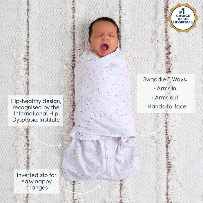 HALO SleepSack Swaddle 1.5 TOG 100% Cotton Midnight Moons Pink