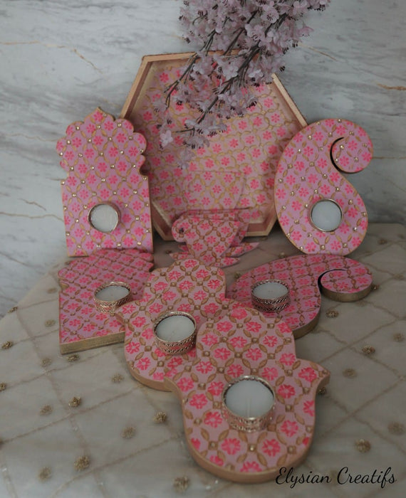 Decoupage gifting Set of 6 Candle Holders 2 coasters and 1 tray